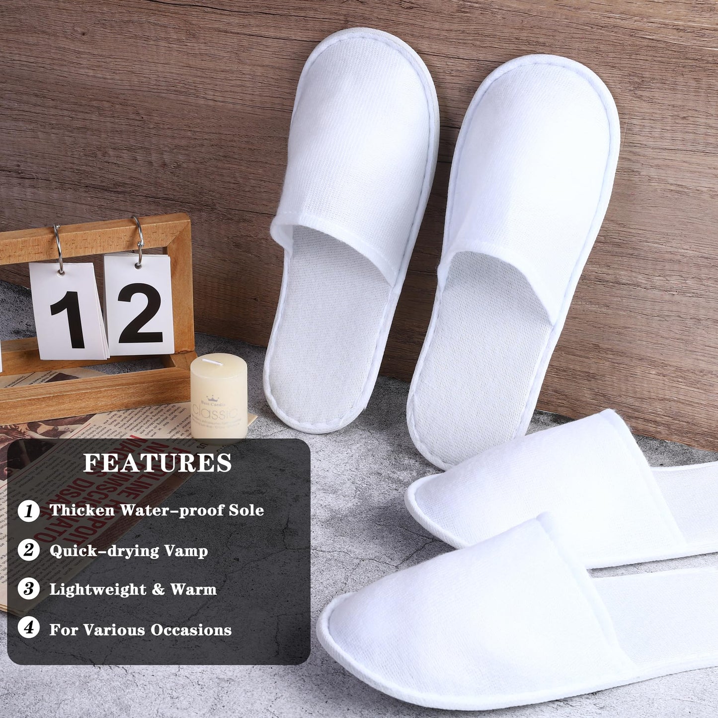 12 Pairs Disposable Spa Slippers Fluffy Closed Toe Spa Slippers for Hotel, Home, Guest Use, Fits up to US Men Size 10 and Women Size 11