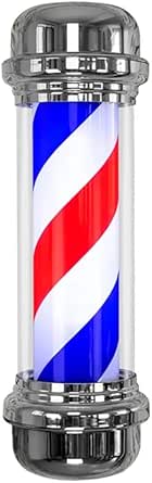 LA PERLA TECH Barber Pole Light Outdoor Barber Pole Light Rotating & Illuminated Hair Salon Sign Large Retro Style Waterproof Wall-Mounted Lamp LED Red White Blue Stripes 60  19  24