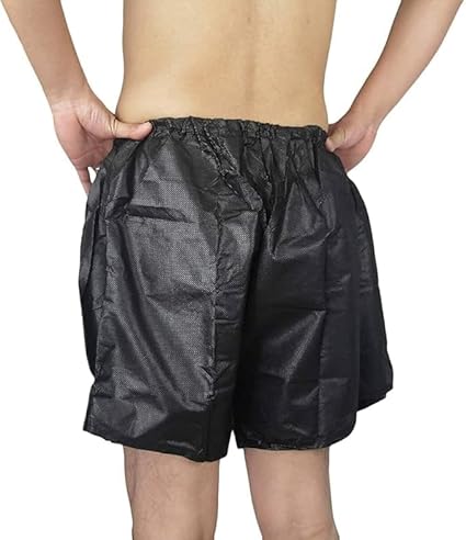 LA PERLA TECH Men’s Boxer Shorts, Disposable Shorts for Massage, Tanning, Waxing and Medical Services, Individually-Wrapped, free Size Fits Most, Black, 50-Count