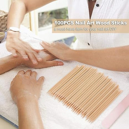 LA PERLA TECH 100Pcs Nail Art Cuticle Pusher Remover Manicure Pedicure Tool Orange Wood Sticks