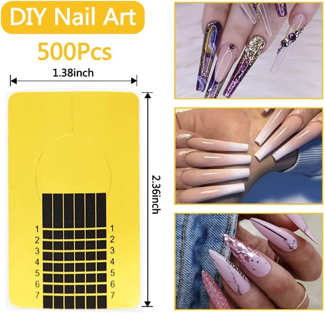 LA PERLA TECH 500 Pieces Nail Extension Forms Guide Sticker, Nail Art Tips Paper for Acrylic Gel Nail Shape Extension