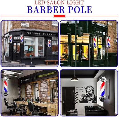LA PERLA TECH Barber Pole Light Outdoor Barber Pole Light Rotating & Illuminated Hair Salon Sign Large Retro Style Waterproof Wall-Mounted Lamp LED Red White Blue Stripes 60  19  24
