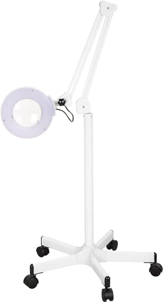 LA PERLA TECH Magnifier Lamp Adjustable Swivel Arm -Facial Magnifying Lamp with Wheels, White