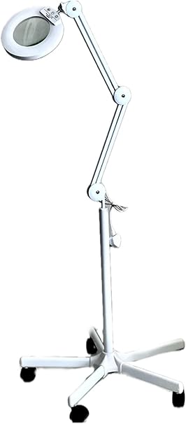 LA PERLA TECH Magnifier Lamp Adjustable Swivel Arm -Facial Magnifying Lamp with Wheels, White