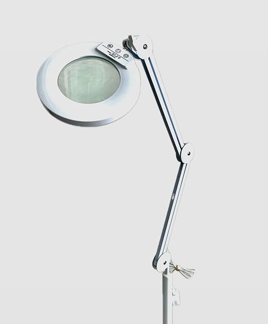 LA PERLA TECH Magnifier Lamp Adjustable Swivel Arm -Facial Magnifying Lamp with Wheels, White