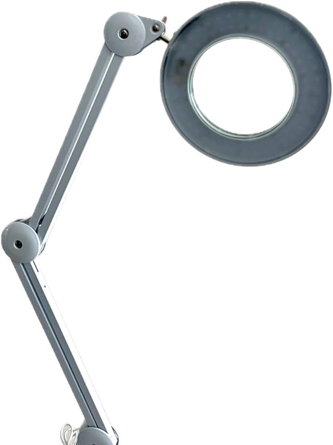 LA PERLA TECH Magnifier Lamp Adjustable Swivel Arm -Facial Magnifying Lamp with Wheels, White