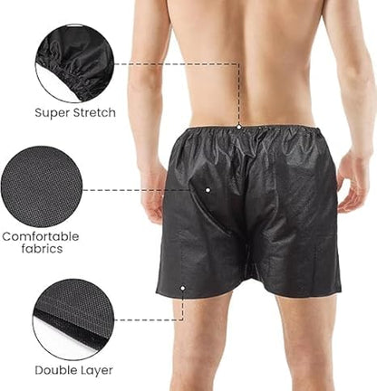 LA PERLA TECH Men’s Boxer Shorts, Disposable Shorts for Massage, Tanning, Waxing and Medical Services, Individually-Wrapped, free Size Fits Most, Black, 50-Count