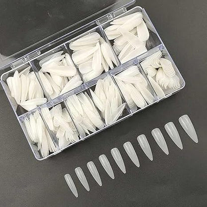 LA PERLA TECH Professional False Nails Tips Long Natural Fake Nail Art Tips Flat Shape Full Cover Manicure 10 SIZES 500pcs