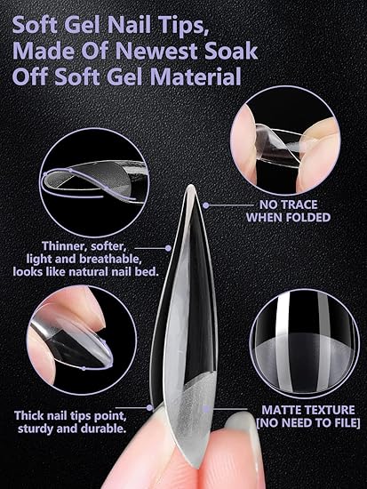 LA PERLA TECH Professional False Nails Tips Long Natural Fake Nail Art Tips Flat Shape Full Cover Manicure 10 SIZES 500pcs