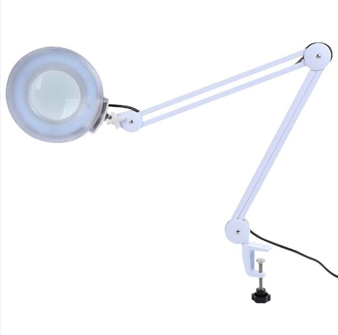 LED Magnifying Lamp with Clamp Mount, 5X Magnification, Adjustable Arm, White Office-clinic-salon