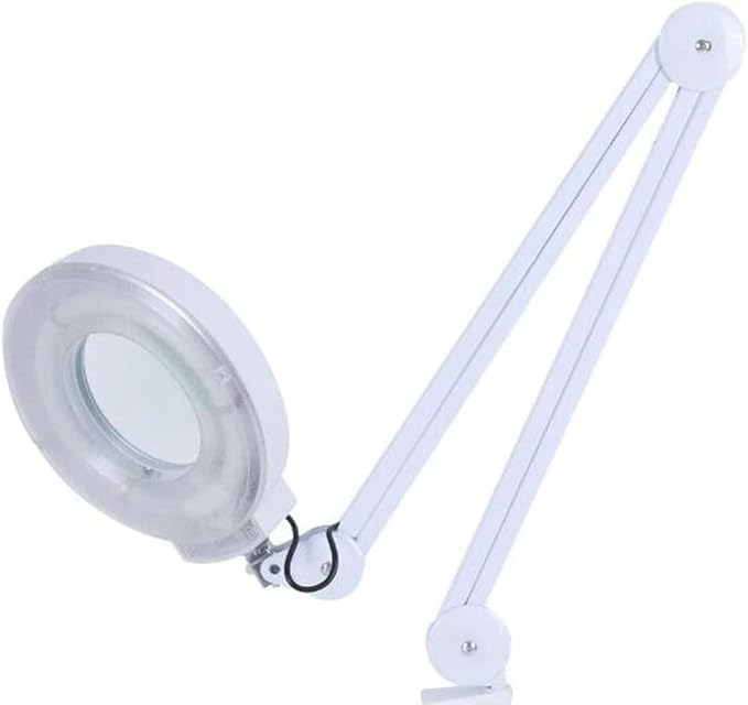 LED Magnifying Lamp with Clamp Mount, 5X Magnification, Adjustable Arm, White Office-clinic-salon