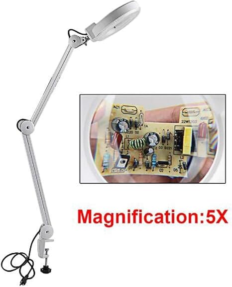 LED Magnifying Lamp with Clamp Mount, 5X Magnification, Adjustable Arm, White Office-clinic-salon