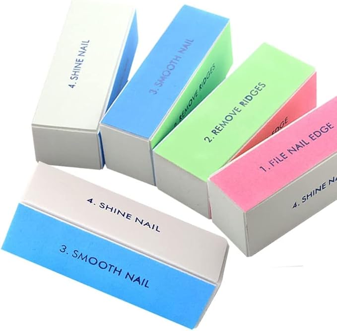 La Perla Tech Nail Buffer Block, 4 Way Nail Art Shiner 4 Step Buffing - File, Remove,Smooth,Shine - Mini Natural Nail Polisher Sanding File Block for Professional Manicure Nail Care DIY or Nail Salon Pack of 5pcs