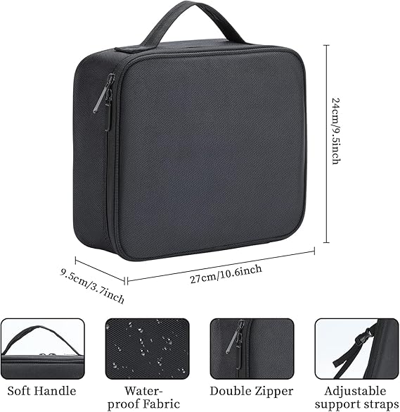 Travel Makeup Case, Cosmetic Organizer Bag Makeup Train Case With Compartment Makeup Bursh Set Storage Bag (Black)